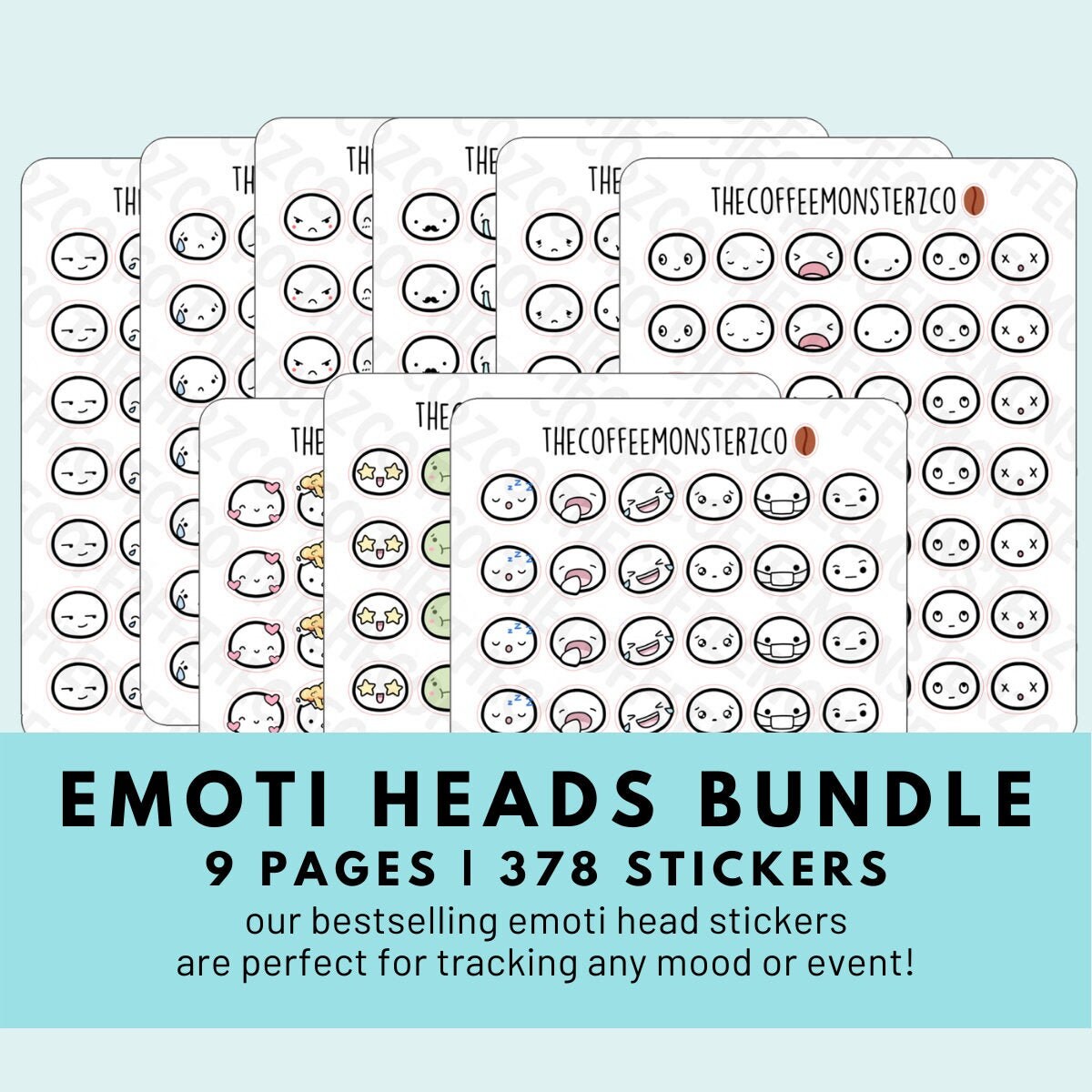 Emoti Heads Buy All Bundle | Hand Drawn Planner Stickers and Bullet J…