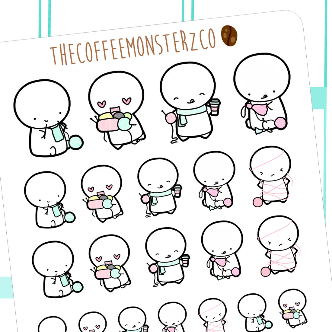 Knitting Emotis | Hand Drawn Planner Stickers and Bullet Journal Emot…