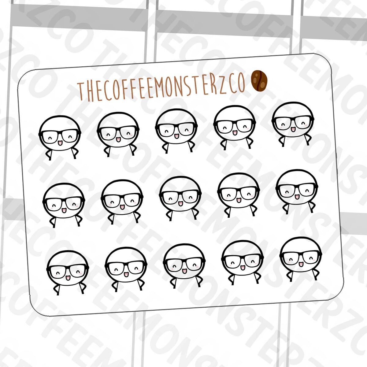Nerdy Emotis Mini Sticker Sheet | Hand Drawn Planner Stickers and Bul…