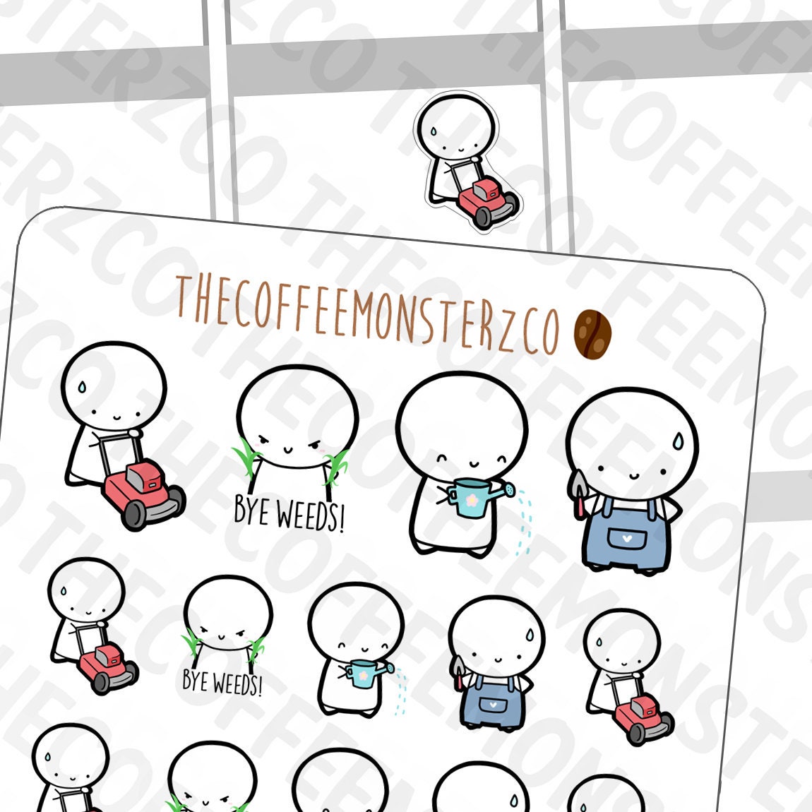 Yardwork Emotis | Hand Drawn Planner Stickers and Bullet Journal Emot…