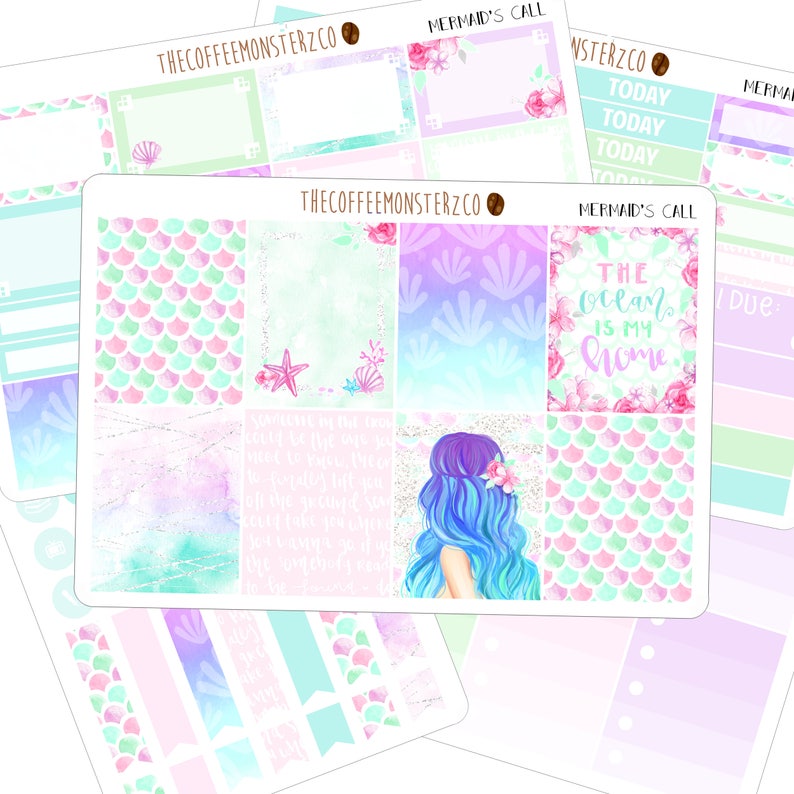 Mermaid's Call Vertical Kit | Hand Drawn Planner Sticker Kit, 1.5" Wide Columns