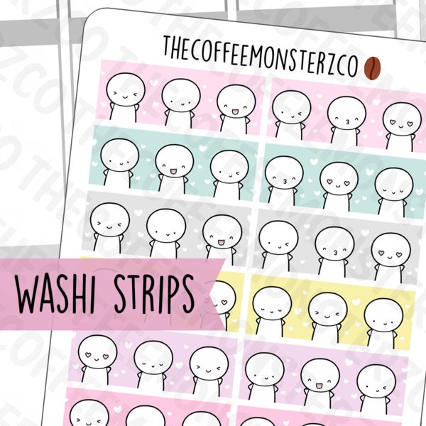 Emoti Washi Sticker Swatches | Hand Drawn Planner Stickers and Bullet…