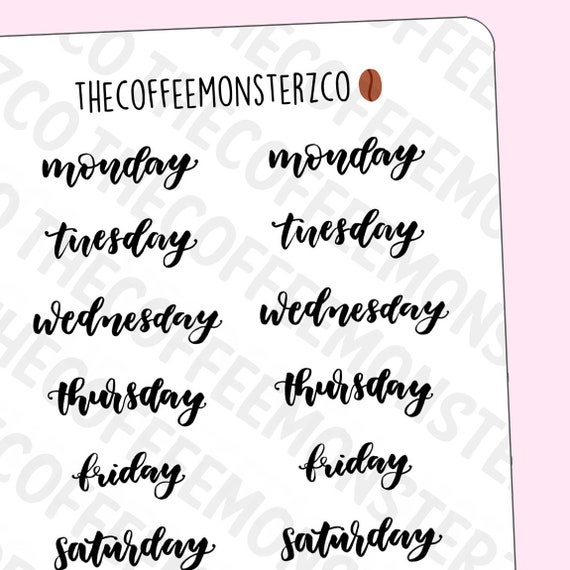 Days of the Week Sticker Sheet - Cursive