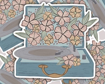 Schallplattenspieler Blumen Aufkleber gedruckt auf hochwertigem Vinyl, Laptop Aufkleber