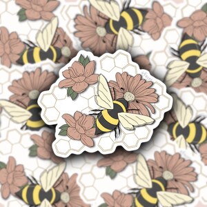 Honeycomb and Bee Sticker on High Quality Vinyl, Laptop Decal