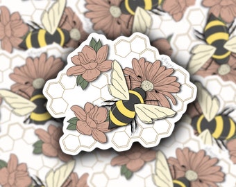 Waben und Bienen Sticker auf hochwertigem Vinyl, Laptop Aufkleber