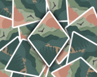 Mountain Sunset Sticker, Laptop Aufkleber