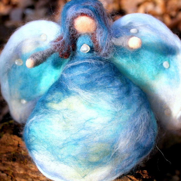 Angel of Water w/Moonstone Crystals (needle-felted & Waldorf-inspired)