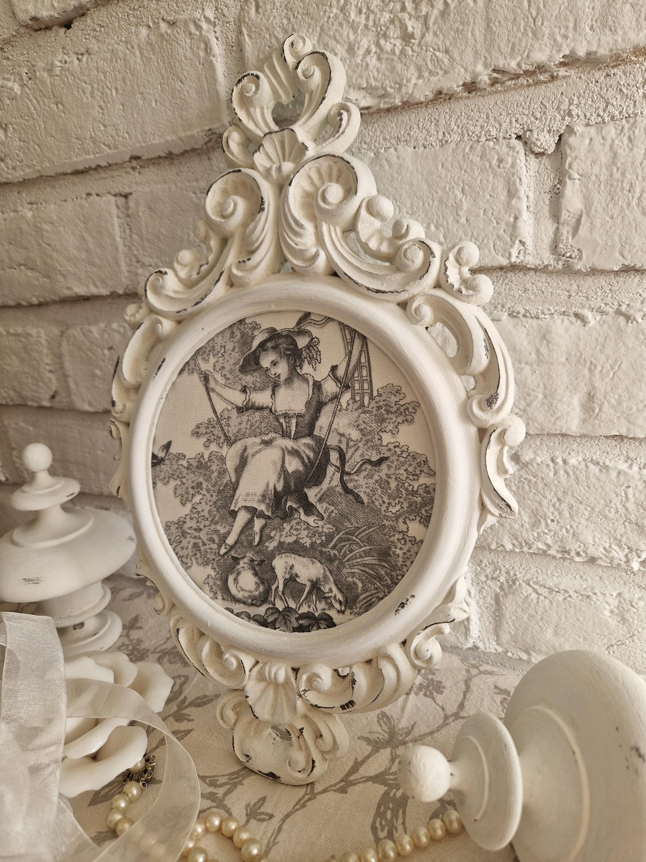 Afuly Cadre Photo 10x15 Bois Vintage Rustique Shabby Nature Marron Avec Coeur Blanc et Faveurs Mariage Toile Jute
