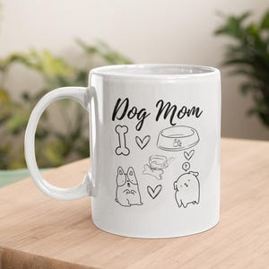 Doodle dog mug, dog mom gift, dog owner gift, puppy lover mug, gift for dog owner, cute dog print, custom printed cup, cartoon graphic.