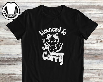Funny Hairdresser T-Shirt: Licensed To Carry Cat Graphic
