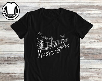 音楽の名言Tシャツ：言葉が通じない時、音楽は語る