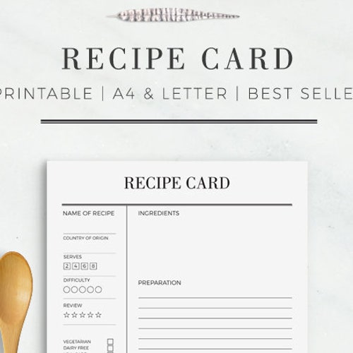 Recipe Card Printable Recipe Cards US Letter Half Letter | Etsy
