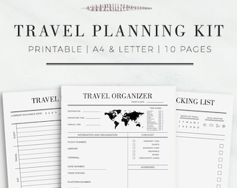 Travel Journal A4 & Letter Size Travel Planner Travel Packing List Vacation Organizer Trip Planner Printable Planner Instant Download