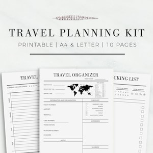 Diario de viaje A4 y tamaño carta Planificador de viajes Lista de embalaje de viajes Organizador de vacaciones Planificador de viajes Planificador imprimible Descarga instantánea