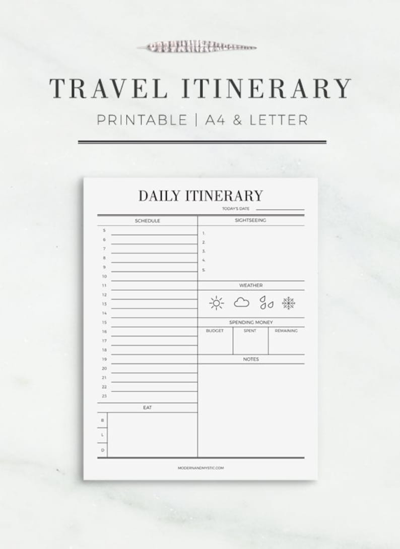 Travel Itinerary Printable Printable Travel Schedule Vacation Day