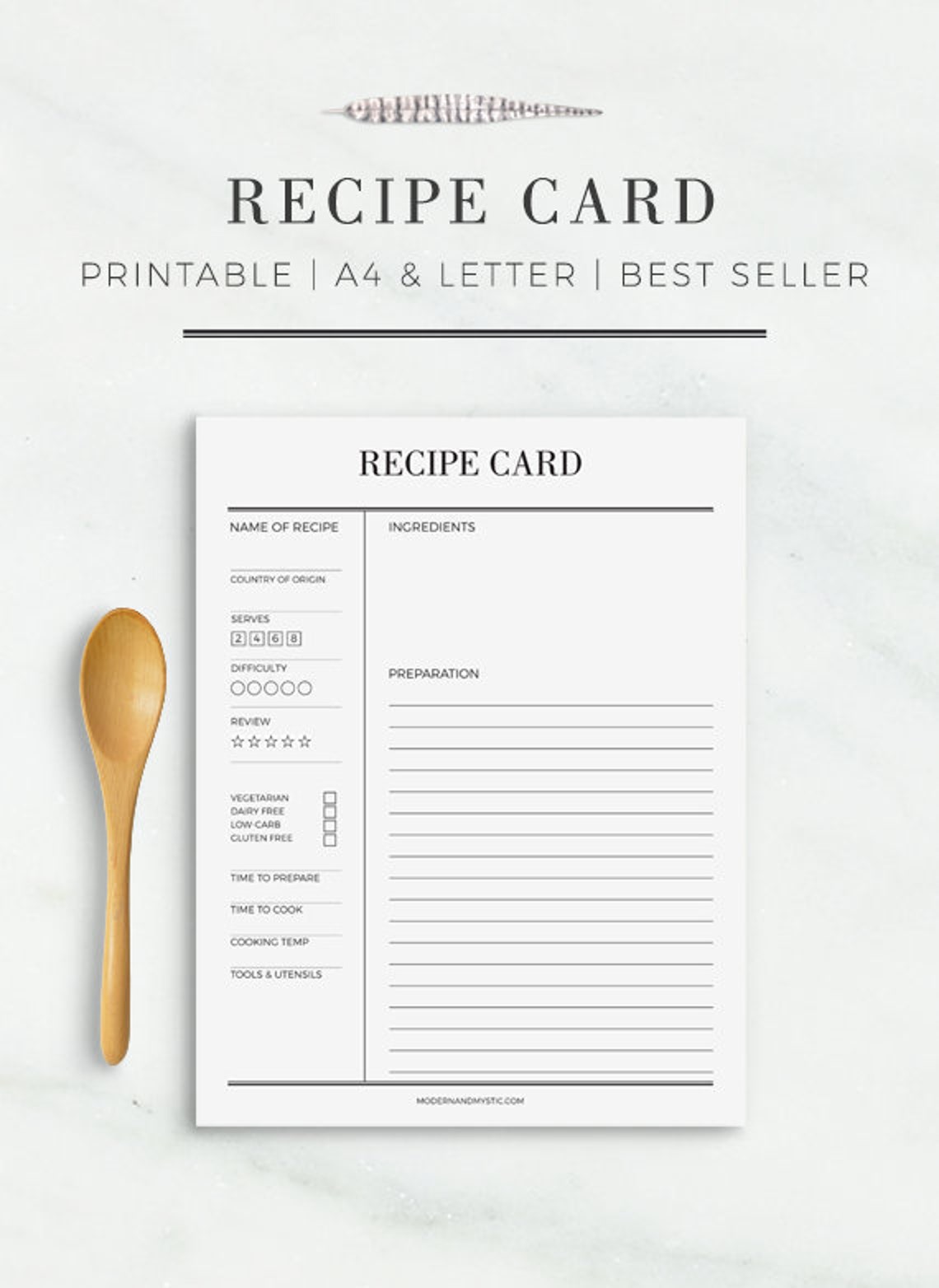 Recipe Card Printable Recipe Cards US Letter, Half Letter, A4 and A5 Editable Recipe Binder ...