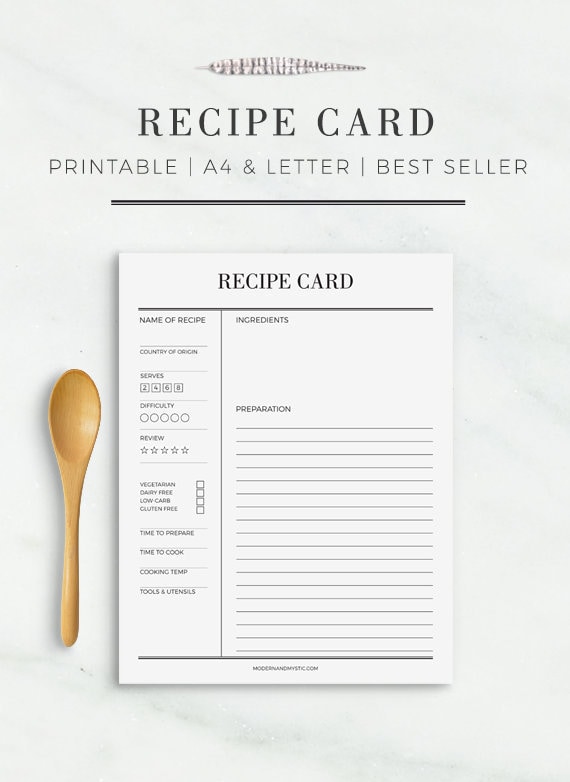 Recipe Card Printable Recipe Cards Recipe Sheet Printable | Etsy
