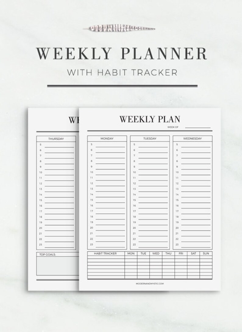 Weekly Planner and Habit Tracker Printable 7 Day Schedule | Etsy