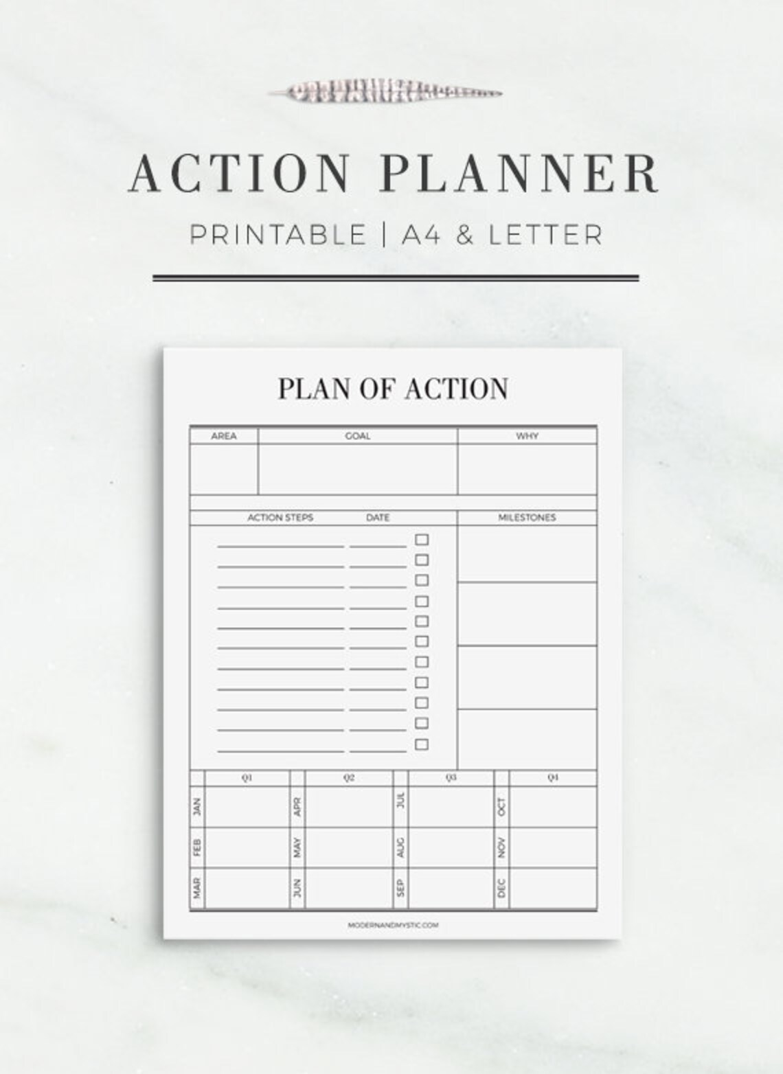 Action Planner Printable Printable Productivity Planner Plan of Action