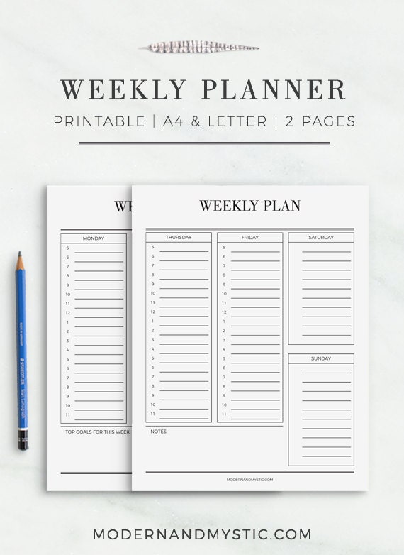 weekly planner printable 7 day schedule weekly organizer etsy