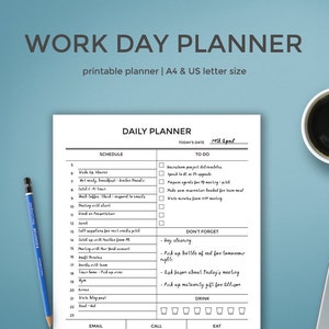 Daily Planner for Work Work Day Planner Printable Day Planner in A4 and US Letter Size Daily Organizer for Work Workday Planner image 1