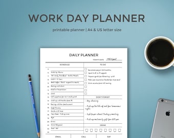 Daily Planner for Work | Work Day Planner Printable  | Day Planner in A4 and US Letter Size | Daily Organizer for Work | Workday Planner |