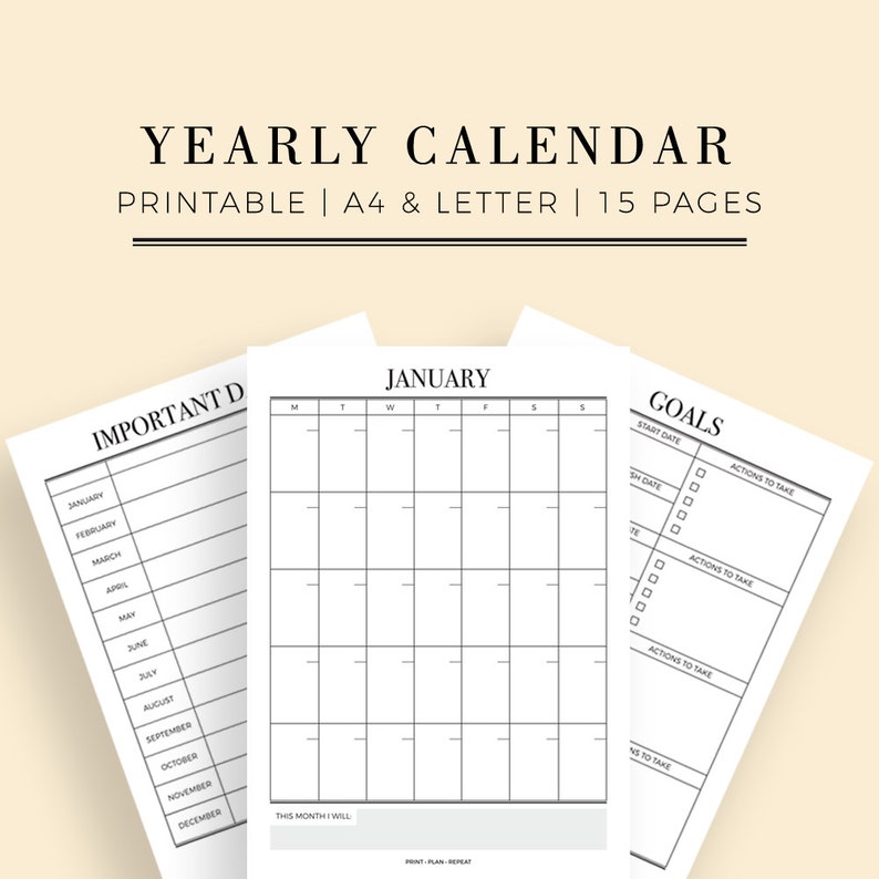Wall Calendar Printable Blank Printable Calendar Stylish | Etsy
