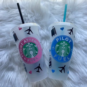 Flight Attendant, Pilot Fuel, ATC | Starbucks Reusable Cold Cup with Lid & Straw  | Venti (24 oz) | Aviation, Air Traffic Controller