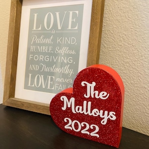 Personalized Wooden Heart Decoration | Glitter Heart | Anniversary Gift | Valentine&#39;s Day | Customized