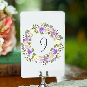 Digital Download. Floral Watercolor Table Numbers. Lavender.