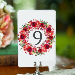 Digital Download. Floral Watercolor Table Numbers. Romantic Red Rose.