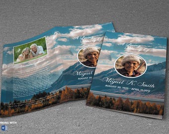 Printable Mountain Funeral Program Template Celebration of Life Editable Funeral Program Celebration of Life Funeral Program Word Template