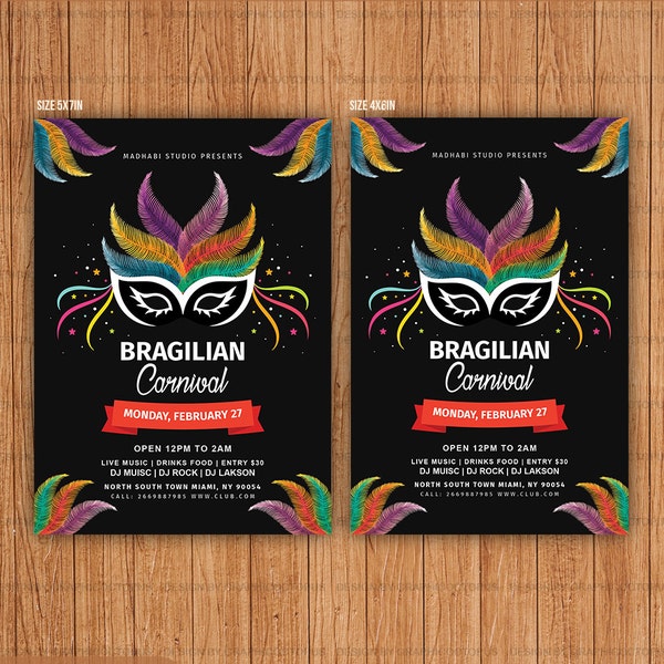 Brazilian Carnival Celebration Flyer | Carnival Day Party invitation Template | MS Word, Photoshop & Elements Template | INSTANT DOWNLOAD