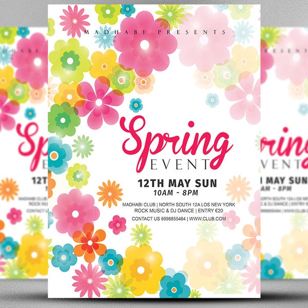 Spring Event Flyer Template, Spring Festival Flyer Template, Spring Invitation Flyer, MS Word, Adobe Photoshop & Elements, INSTANT DOWNLOAD