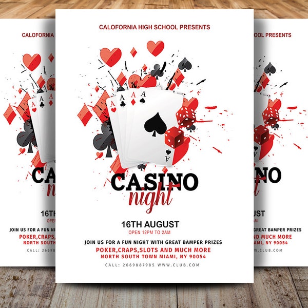 Casino Night Poker Flyer Invitation Poster Church School Community Gambling Flyer MS Word Template Photoshop Template