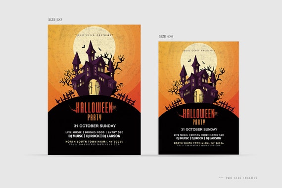 Vintage Halloween Party Flyer Template Printable Halloween Etsy