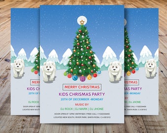 Kids Christmas Party flyer | Printable Christmas Invitations Template | Ms Word & Photoshop Template | Instant Download