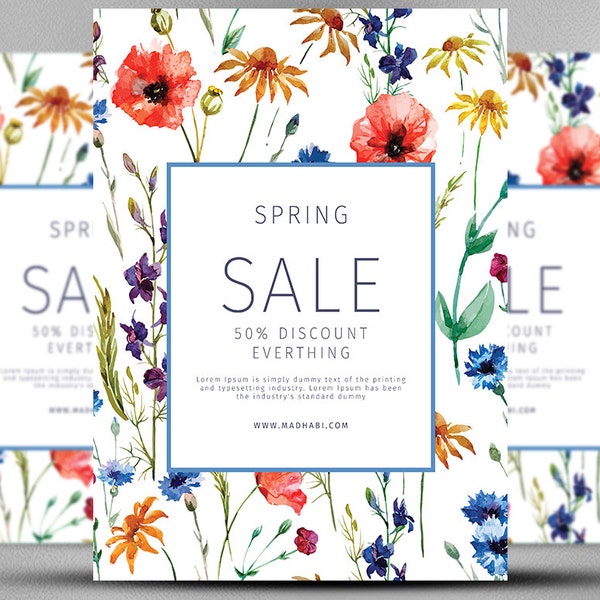 Spring Promotion, Sell Offer Flyer, Spring Sell Offer Poster Template, MS Word & Adobe Photoshop Template, INSTANT DOWNLOAD