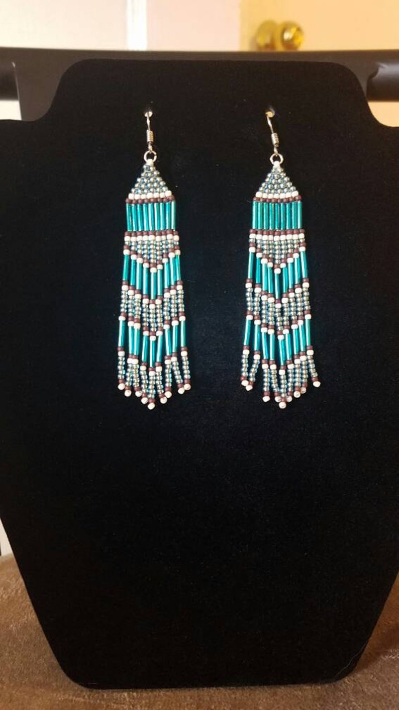 Native American Brick Stitch Fringe Earrings Etsy