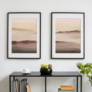 Abstract Landscape Painting Set of 2, Large Watercolor Print, Earth Tone Wall Art, Minimalist Printable Poster Set, Japandi Wall Art Print