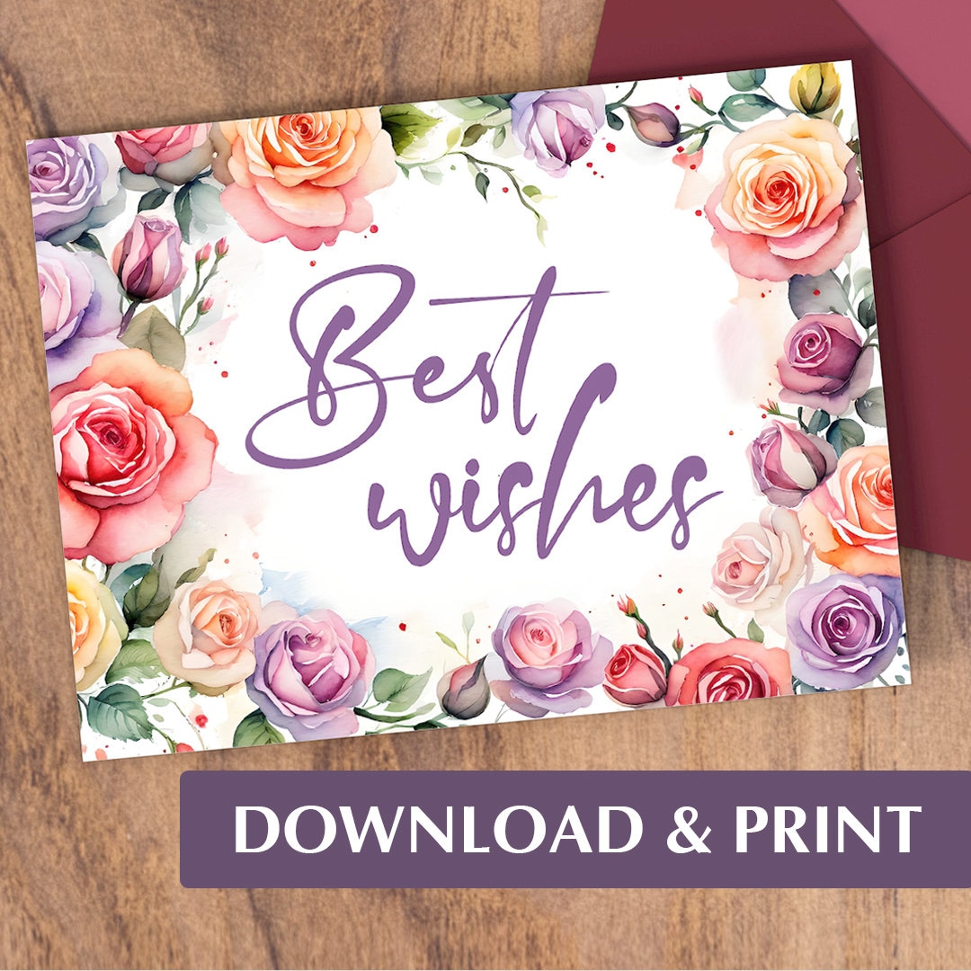 Printable Best Wishes Card, Wedding Wishes Card, Watercolor Best Wishes ...