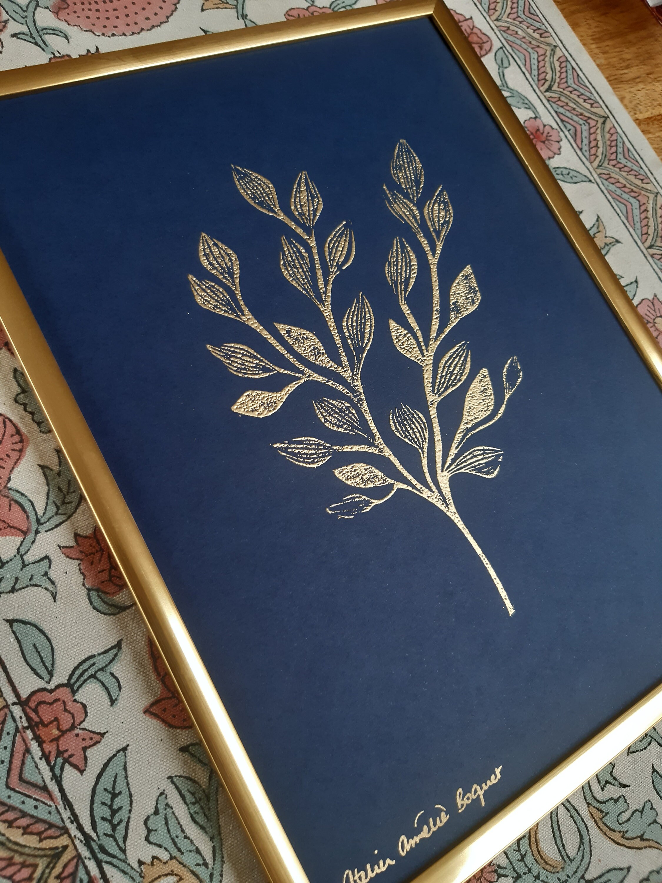 Gravure Mosaïque Bleu et Or