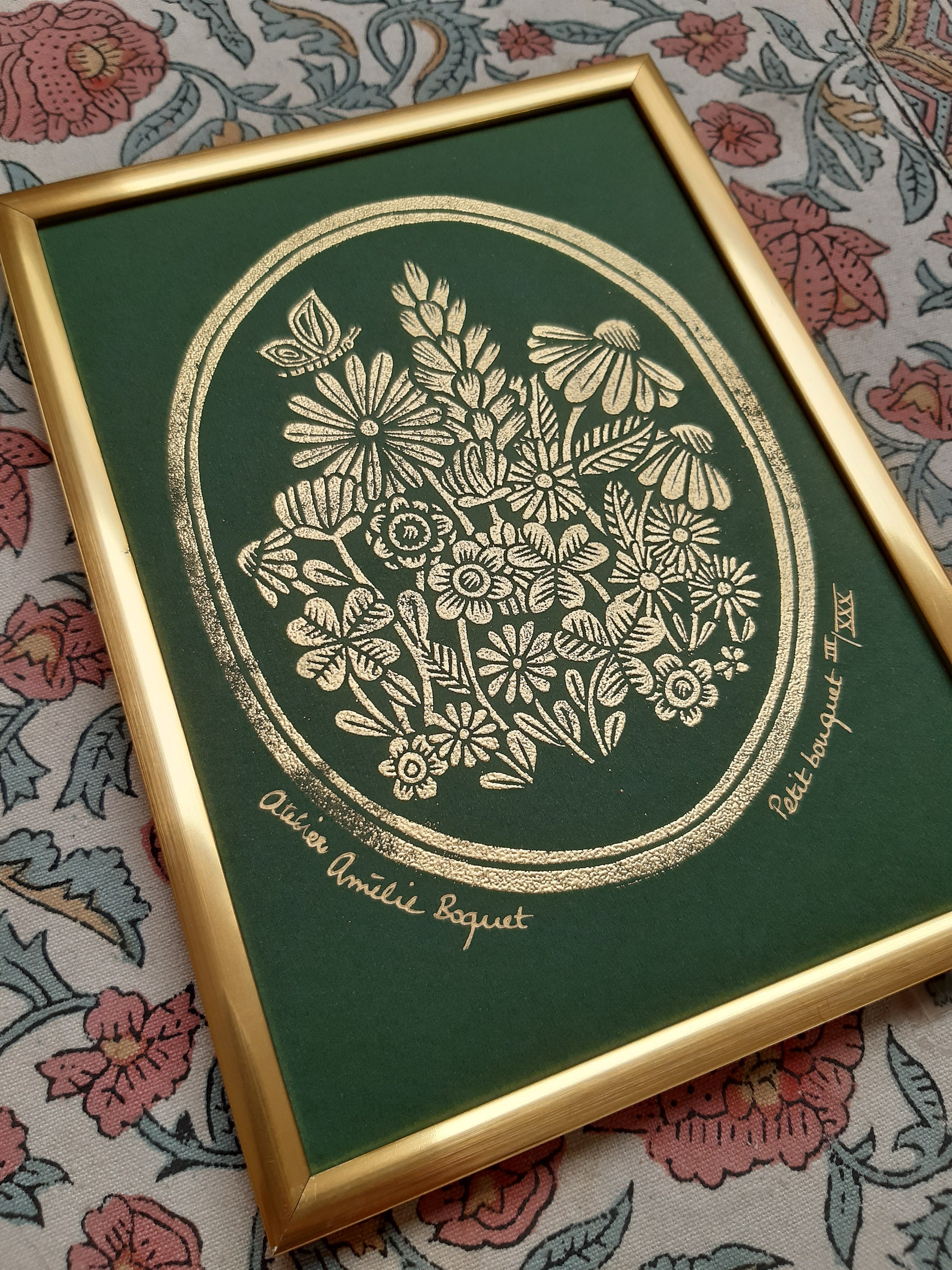 Gravure Petit Bouquet Vert Anglais et Or