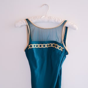 Swimsuit for women Vintage 90&#39;s  Gold & Green Mesh Swimsuit One Piece