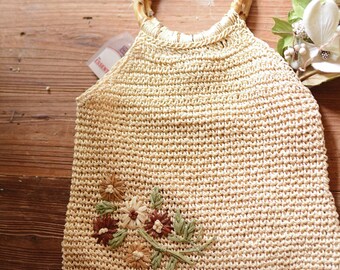 Pochette in paglia intrecciata: borsa boho vintage anni '90 con manici in legno