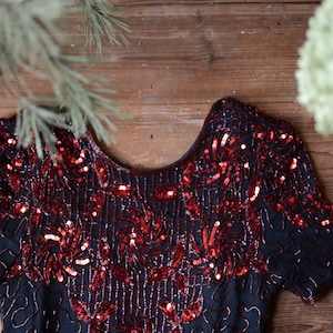 Sparkly Dress Red |Vintage Sequin Cocktail Wedding Guest Dress Red Beaded Dress | Art Deco Beaded Party Dress | wedding guest dresses