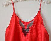 Vintage Lingerie Red Slip Silky Top Chantilly
