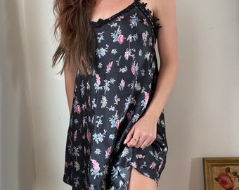 Minimal Black Floral Slip Dress