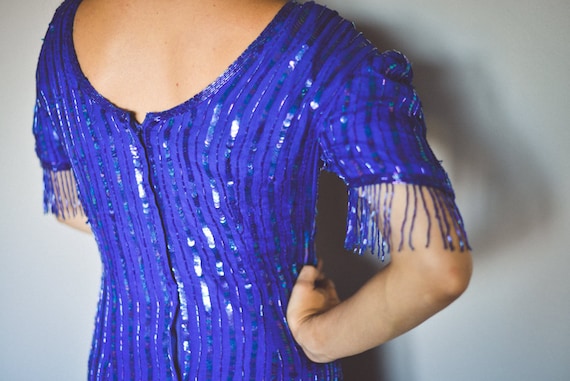 Royal Blue Vintage Dress Sparkly 20s vibe 100%Silk